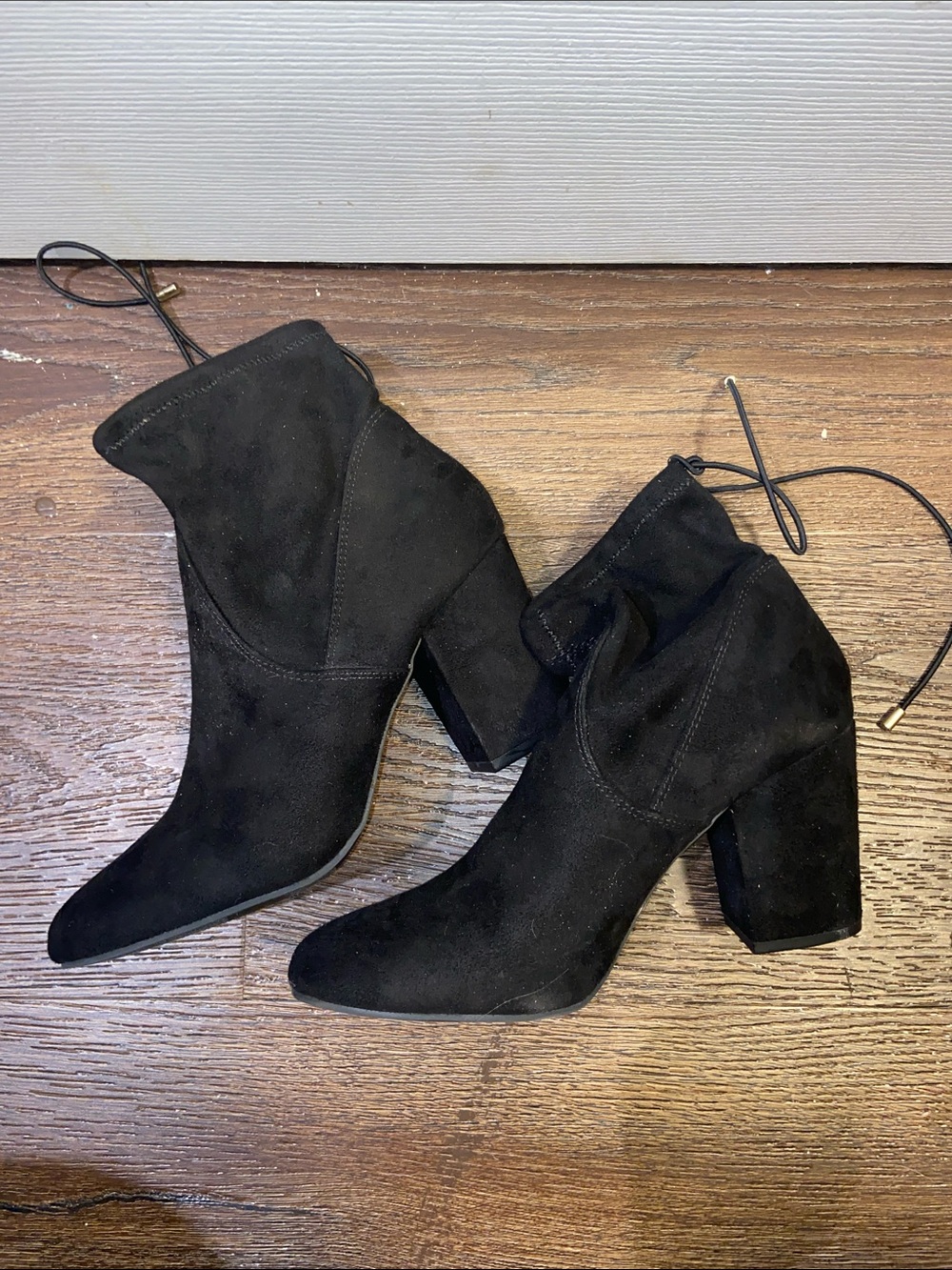 Candie's Black Suede Block Heel Ankle Boots